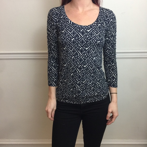 DOLAN Navy Printed Shirt Top Ruched Blouse - Picture 8 of 8